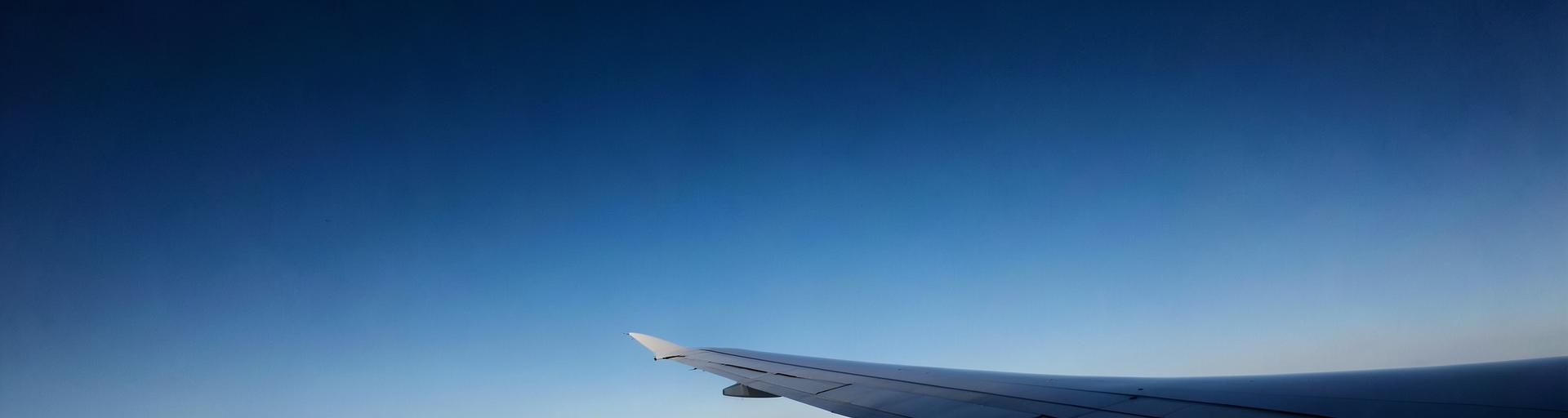Aircraft wing edge against the horizon