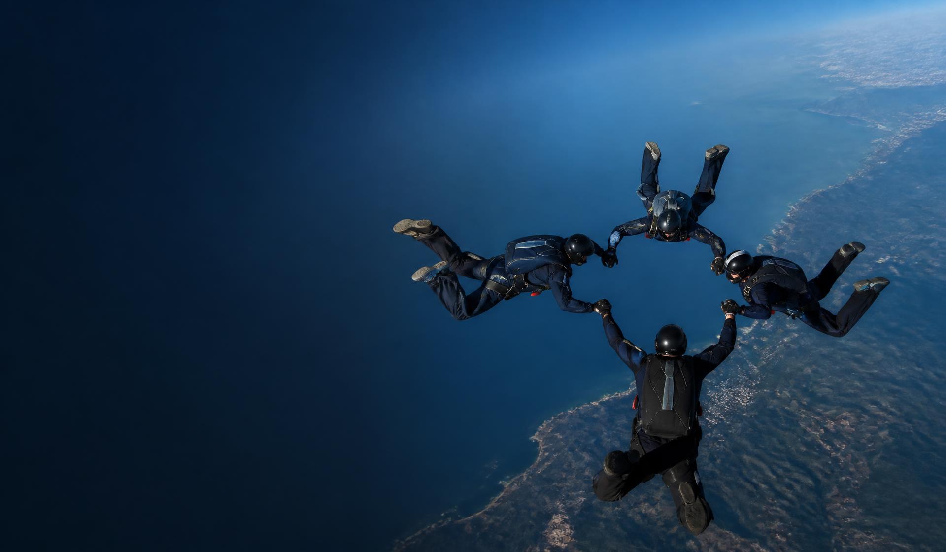 Skydivers in freefall formation
